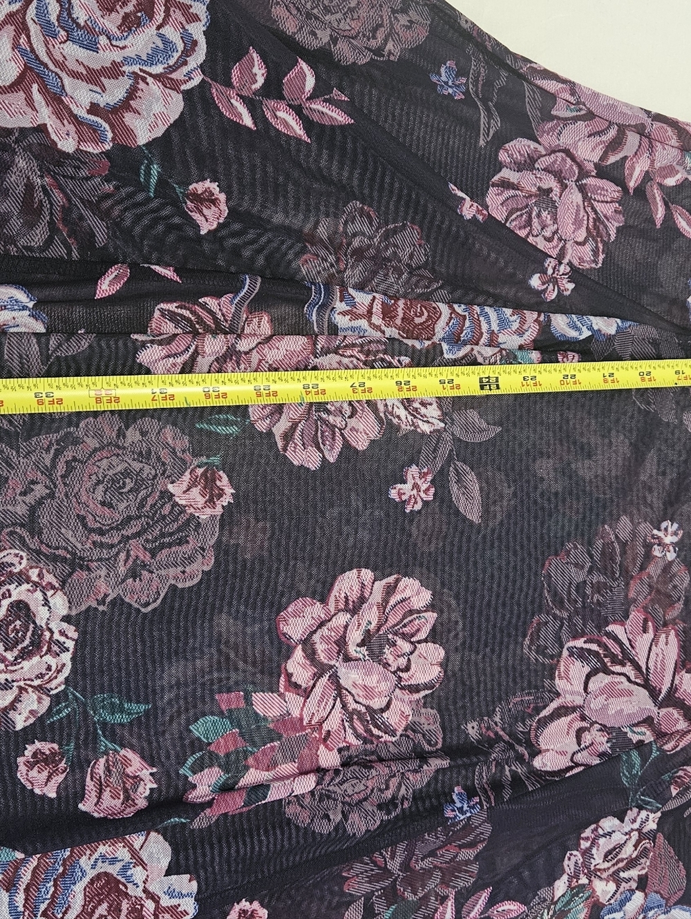 Xhilaration Navy Purple Floral Mesh Ruffle Long Sleeve Knee Length Dress 3X - Picture 4 of 6